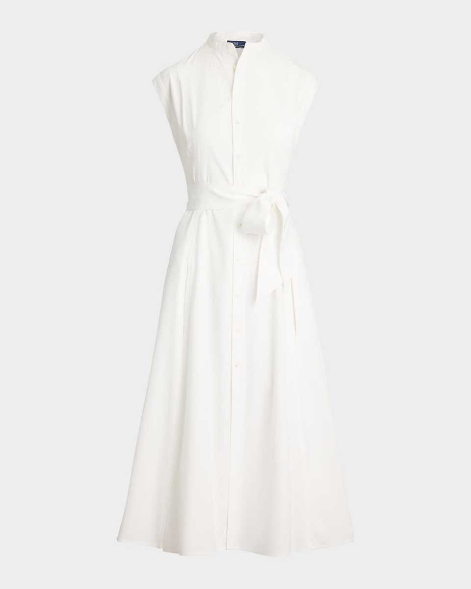Belted Cotton Sleeveless A-Line Dress